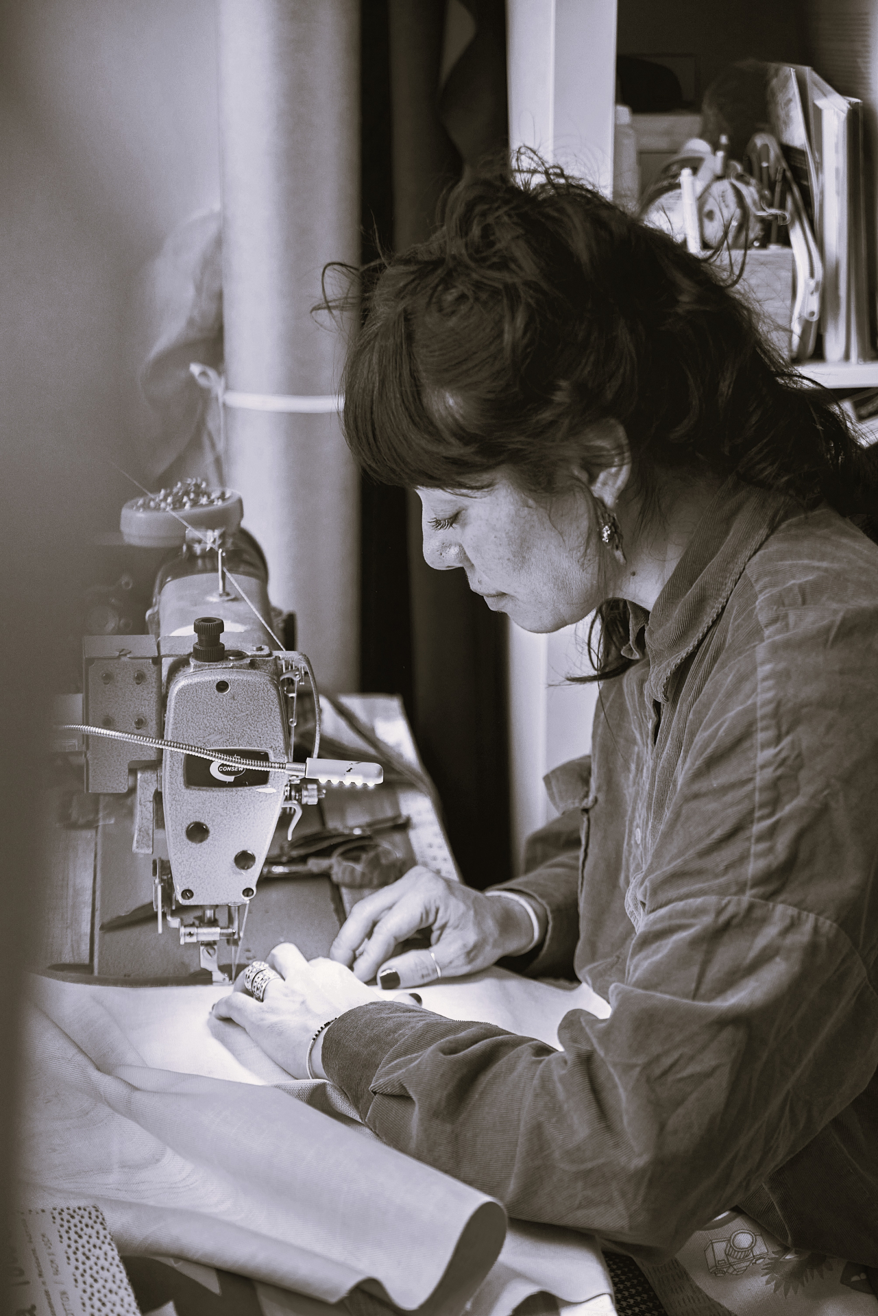 Belen at her sewing machine